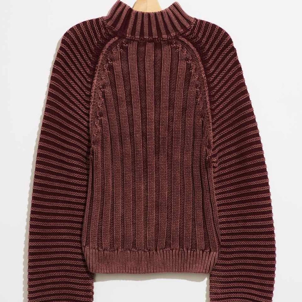 Free People Ribbed Mock Neck Sweater in Burgundy
